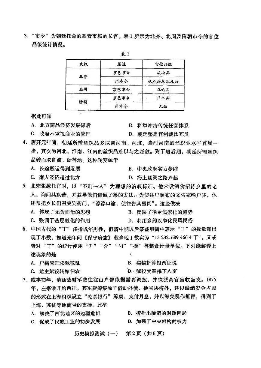 2024年广东一模【历史】试题+答案第2页