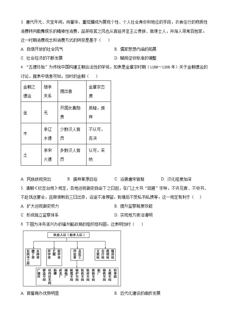 吉林省延边朝鲜族自治州2024届高三下学期一模历史试题（原卷版）第2页
