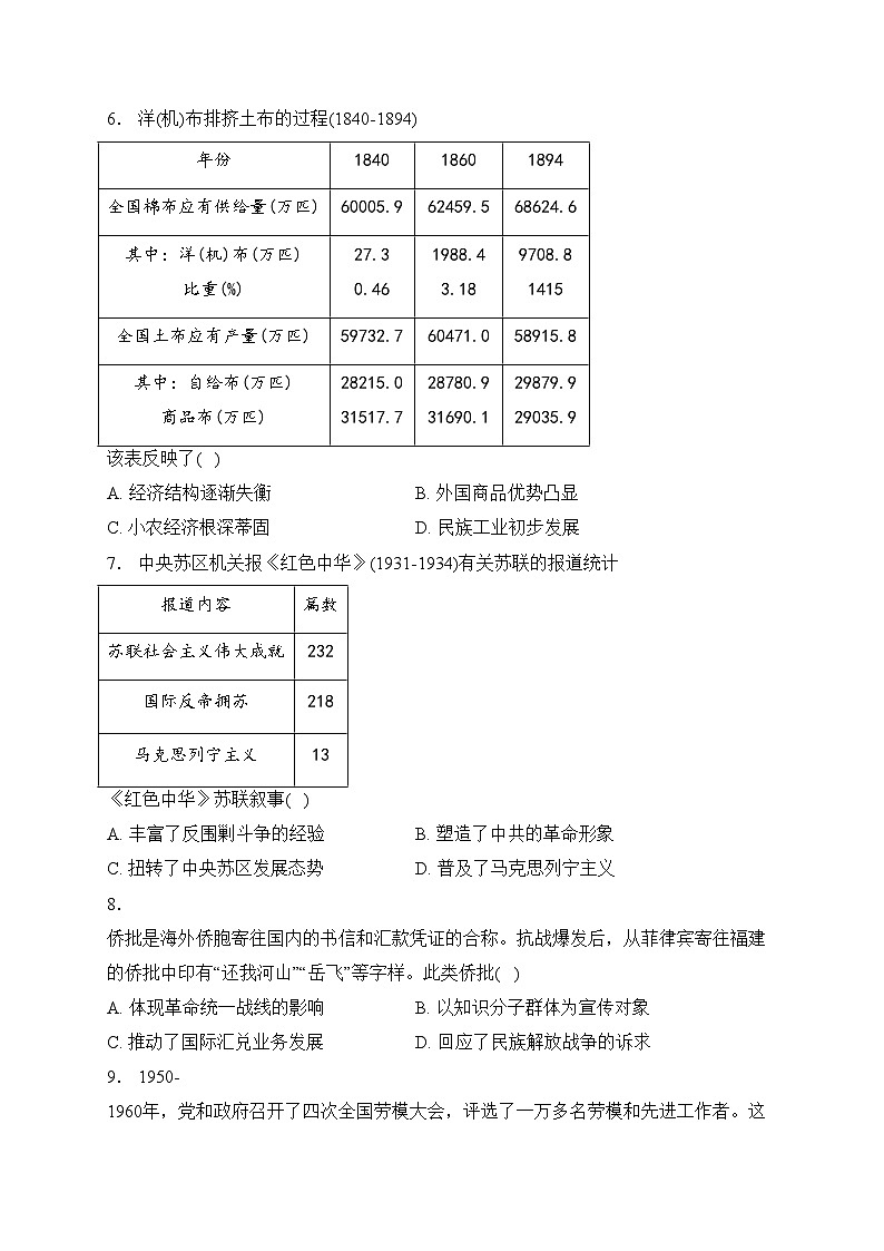 福建省莆田市2024届高三下学期第二次教学质量检测历史试卷(含答案)第2页