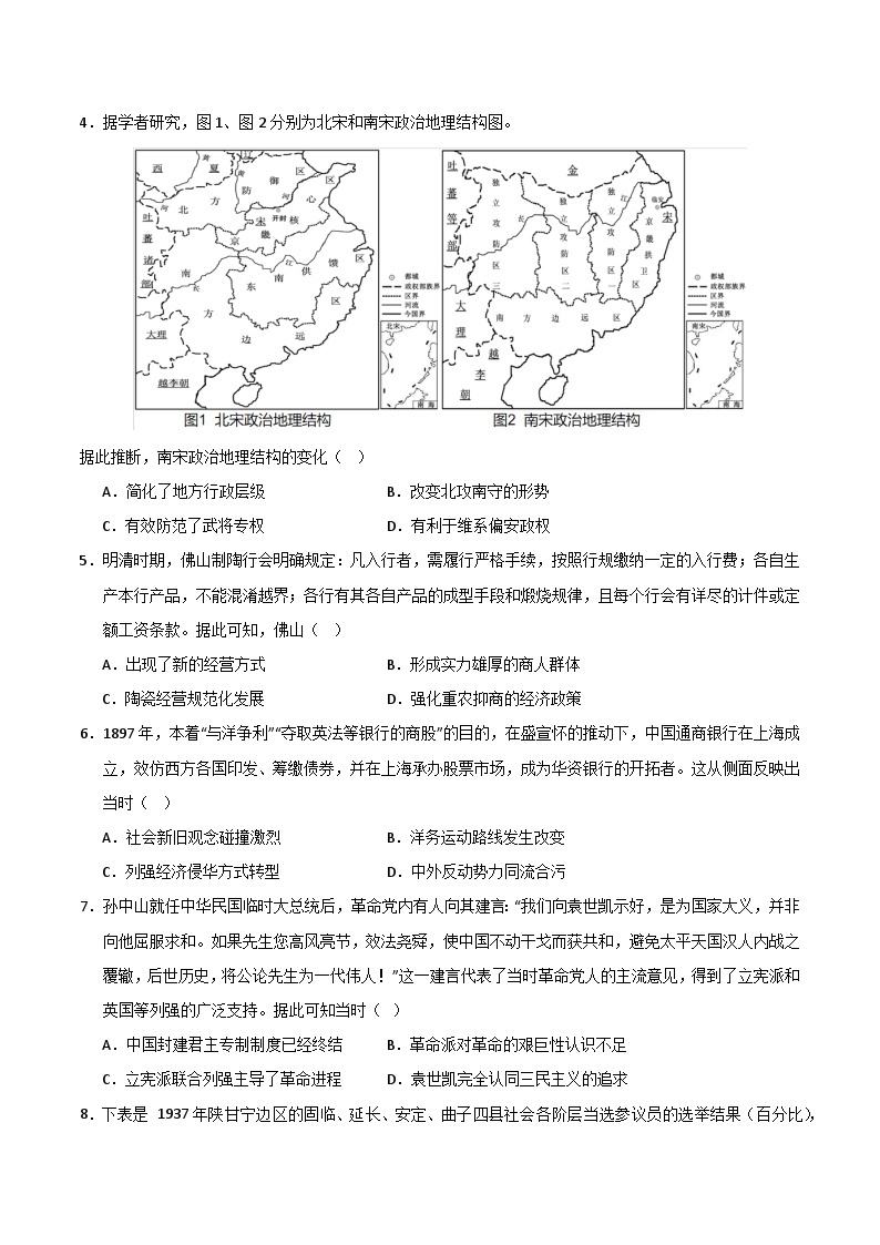2024年九省新高考第二次模拟考试卷：历史（贵州、广西、江西、黑龙江、吉林、甘肃专用）（考试版A4）02