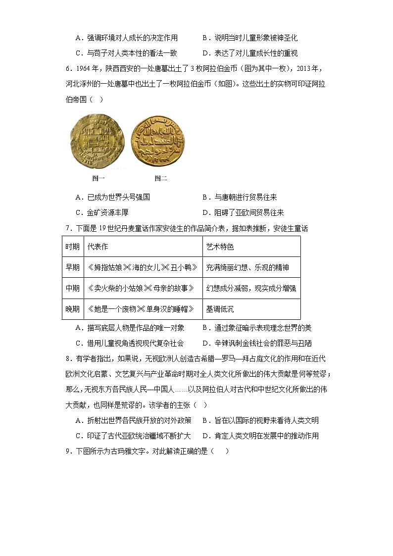 第二单元 丰富多样的世界文化 检测题（含解析）--2024届高三历史统编版（2019）选择性必修3二轮复习02