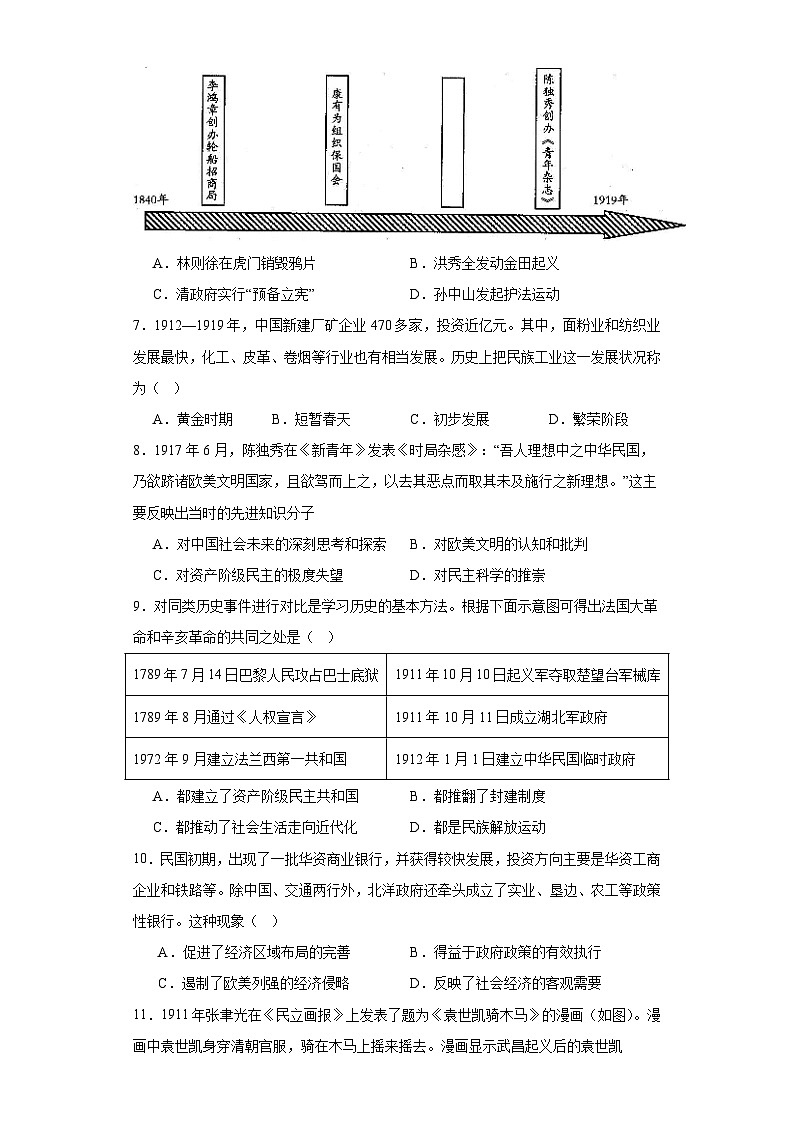 第六单元 辛亥革命与中华民国的建立 测试卷（含解析）2024届统编版（2019）中外历史纲要上高中历史二轮复习）02