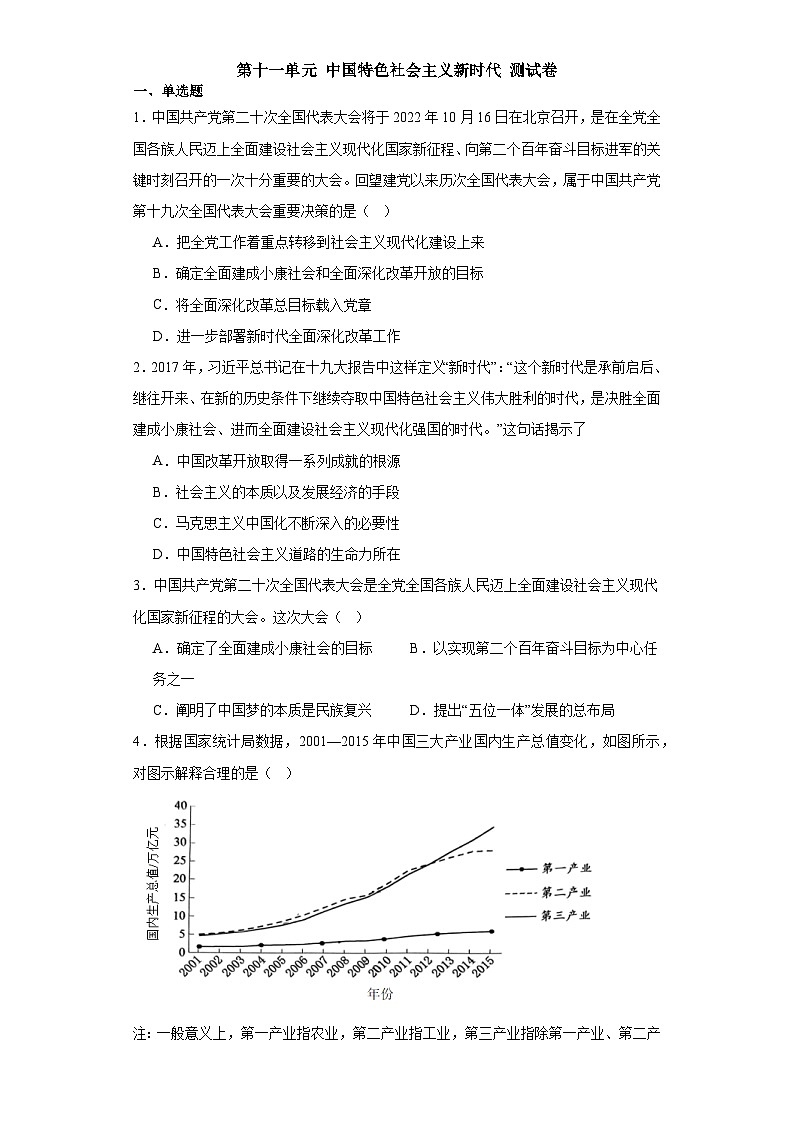 第十一单元 中国特色社会主义新时代 测试卷（含解析）2024届统编版（2019）中外历史纲要上高中历史二轮复习）01