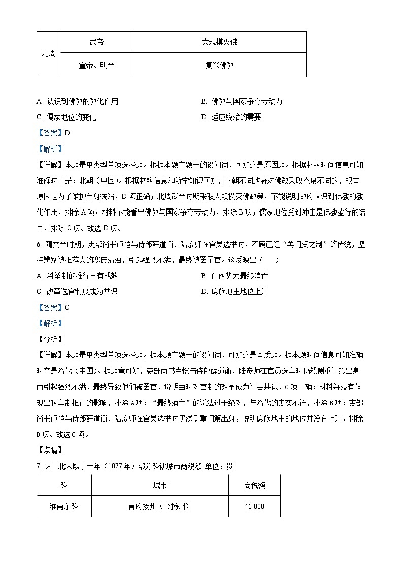 2024长沙长郡中学高一上学期期末历史试题含解析03