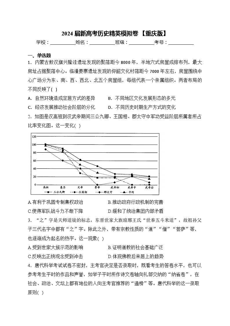 2024届新高考历史精英模拟卷 【重庆版】第1页