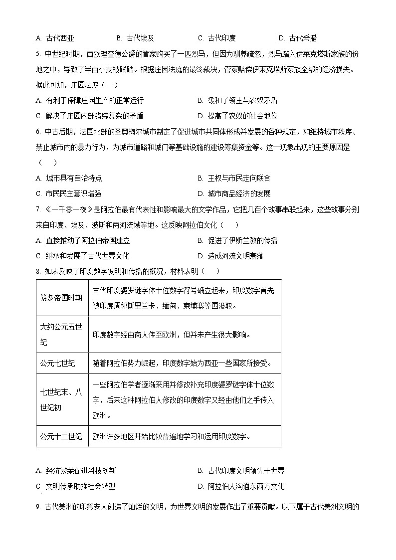 精品解析：山东省潍坊市部分学校2023-2024学年高一下学期第一次月考历史试题（原卷版）第2页