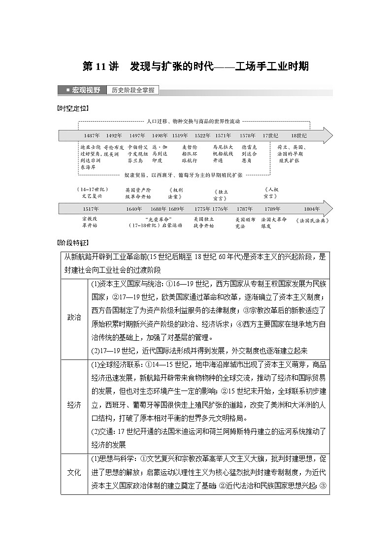 板块三 世界史  第11讲　发现与扩张的时代——工场手工业时期 学案（含答案）-2024高考历史二轮复习第1页