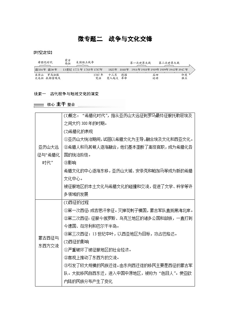 板块三 世界史  阶段总结三　微专题二　战争与文化交锋 学案（含答案）-2024高考历史二轮复习第1页