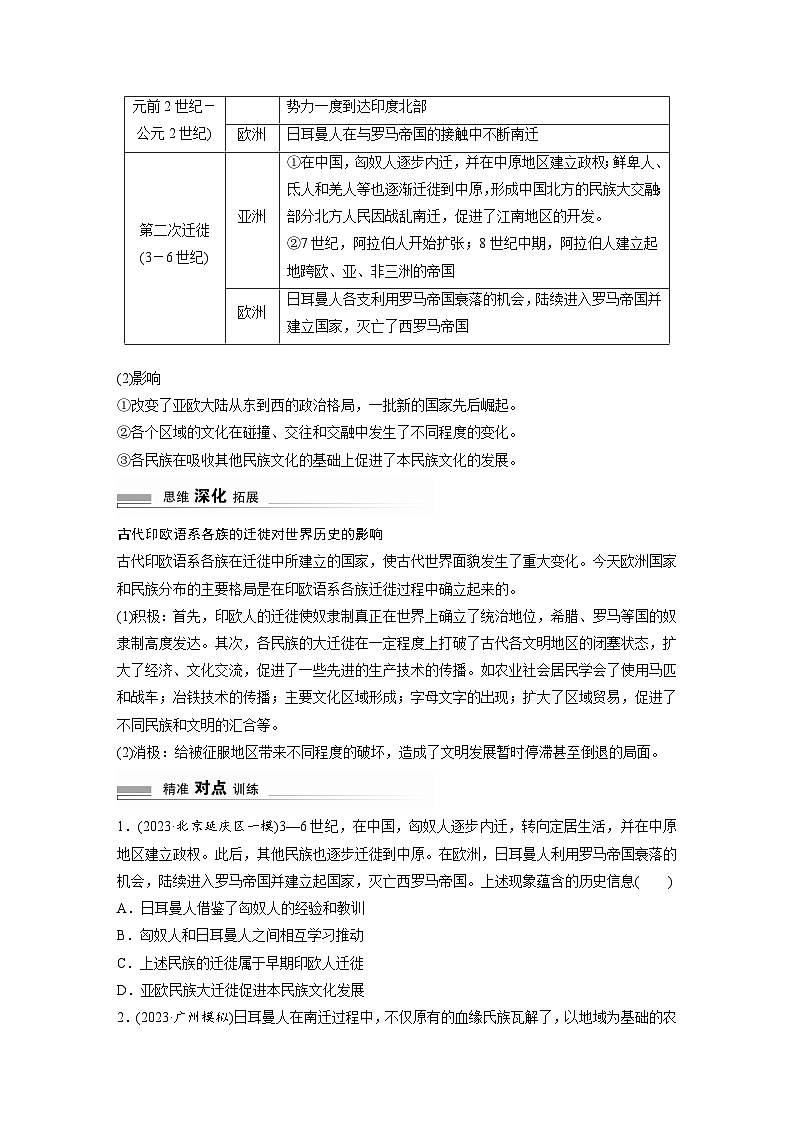 板块三 世界史  阶段总结三　微专题四　人口的迁徙与文化的交流 学案（含答案）-2024高考历史二轮复习第2页