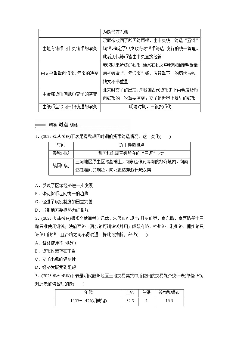 板块一 中国古代史 阶段总结一　微专题四　中国古代货币与赋役制度 学案（含答案）-2024高考历史二轮复习第2页