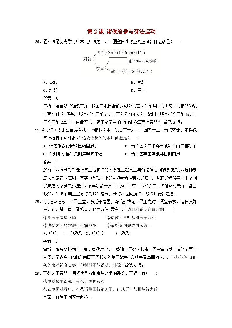 第一单元从中华文明起源到秦汉统一多民族封建国家的建立与巩固第2课诸侯纷争与变法运动客观题（部编版必修中外历史纲要上）01