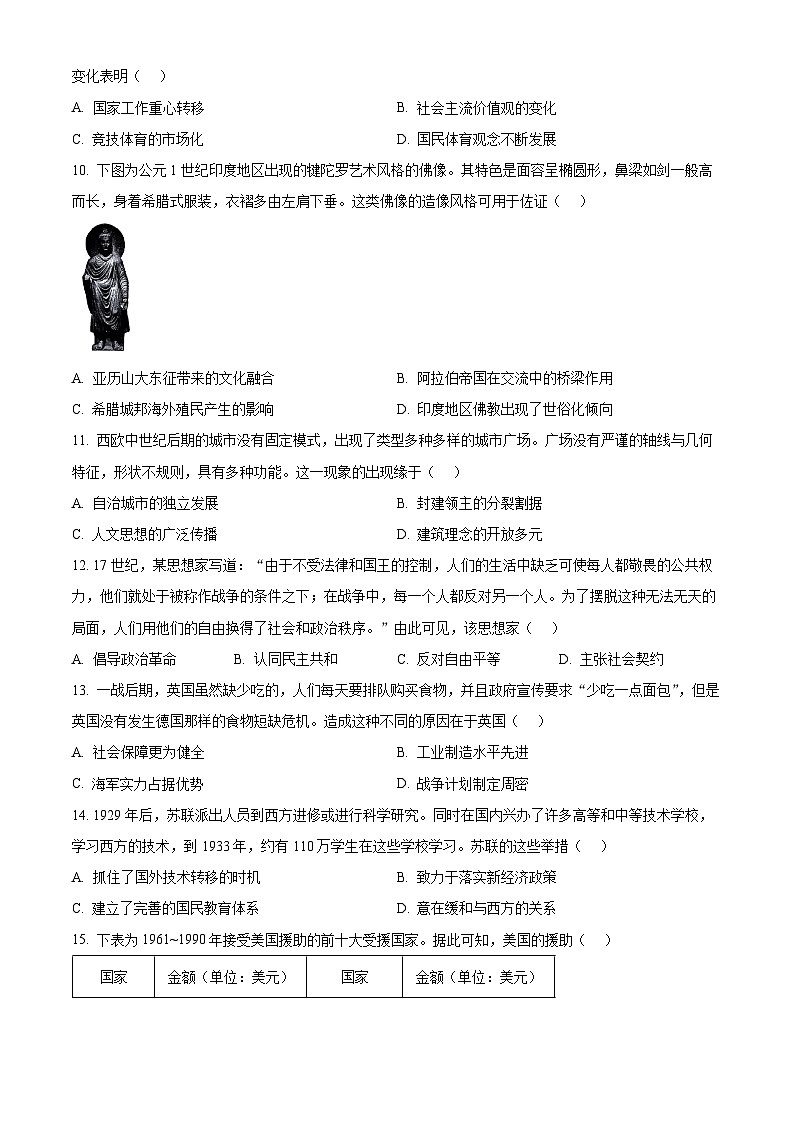 2024淄博高三下学期一模考试历史含解析03