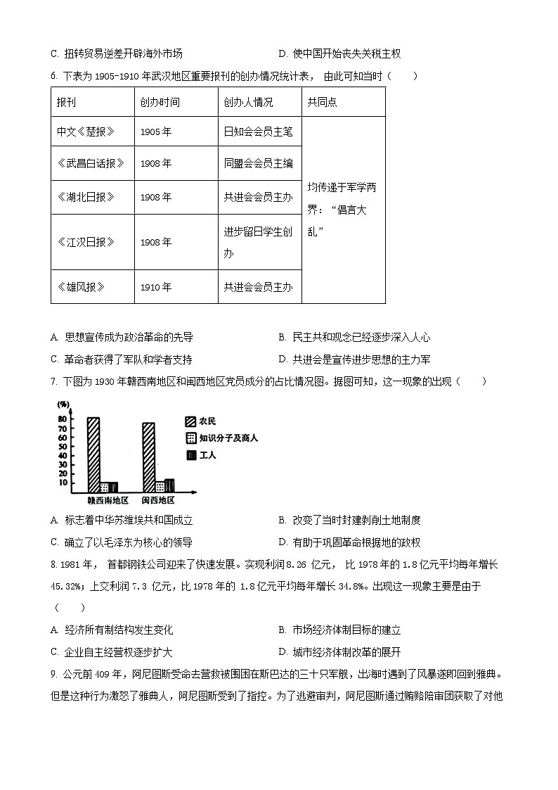 2024届陕西省宝鸡市高三下学期高考模拟检测(二)文综试题-高中历史（原卷版+解析版）02