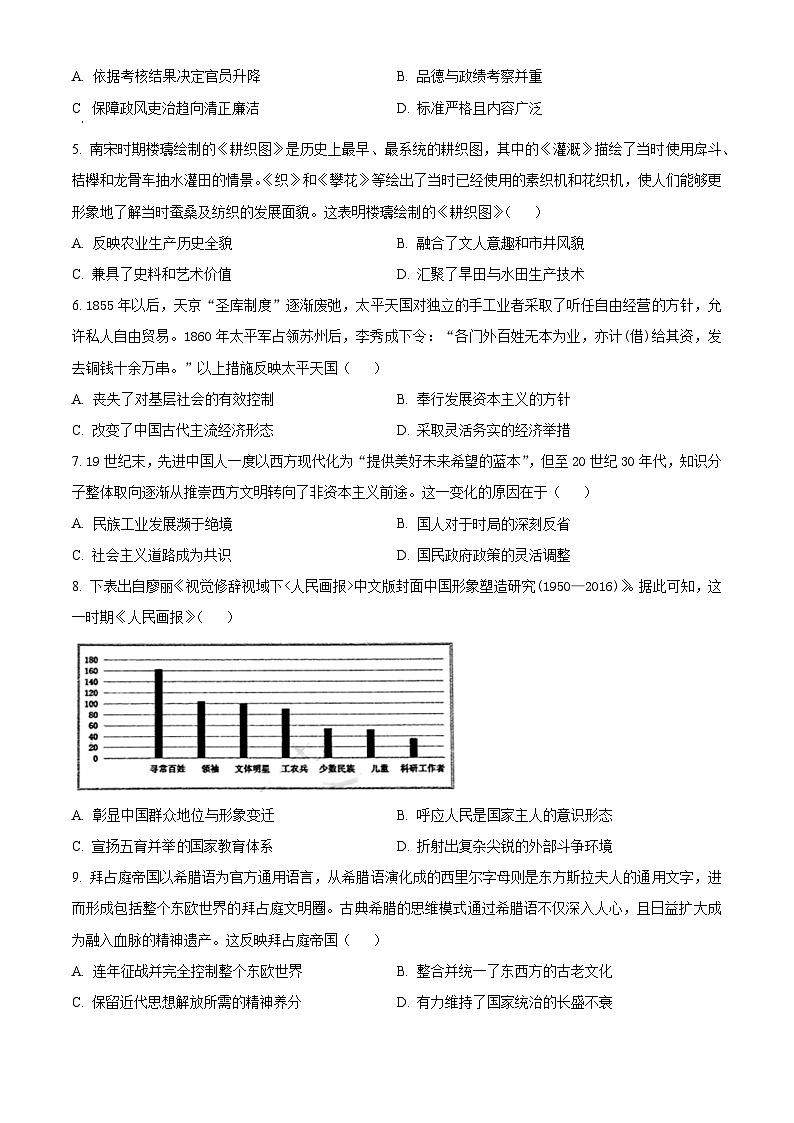 2024届新疆维吾尔自治区乌鲁木齐地区高三下学期第二次质量监测（二模）文综试题-高中历史（原卷版+解析版）02