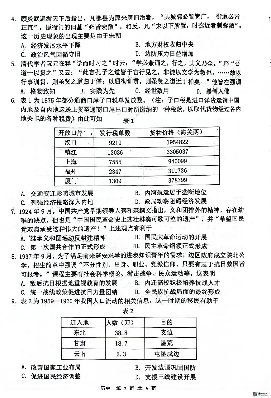 江苏省苏锡常镇四市2024届高三下学期3月教学情况调研（一）（一模）历史试卷（PDF版附答案）第2页