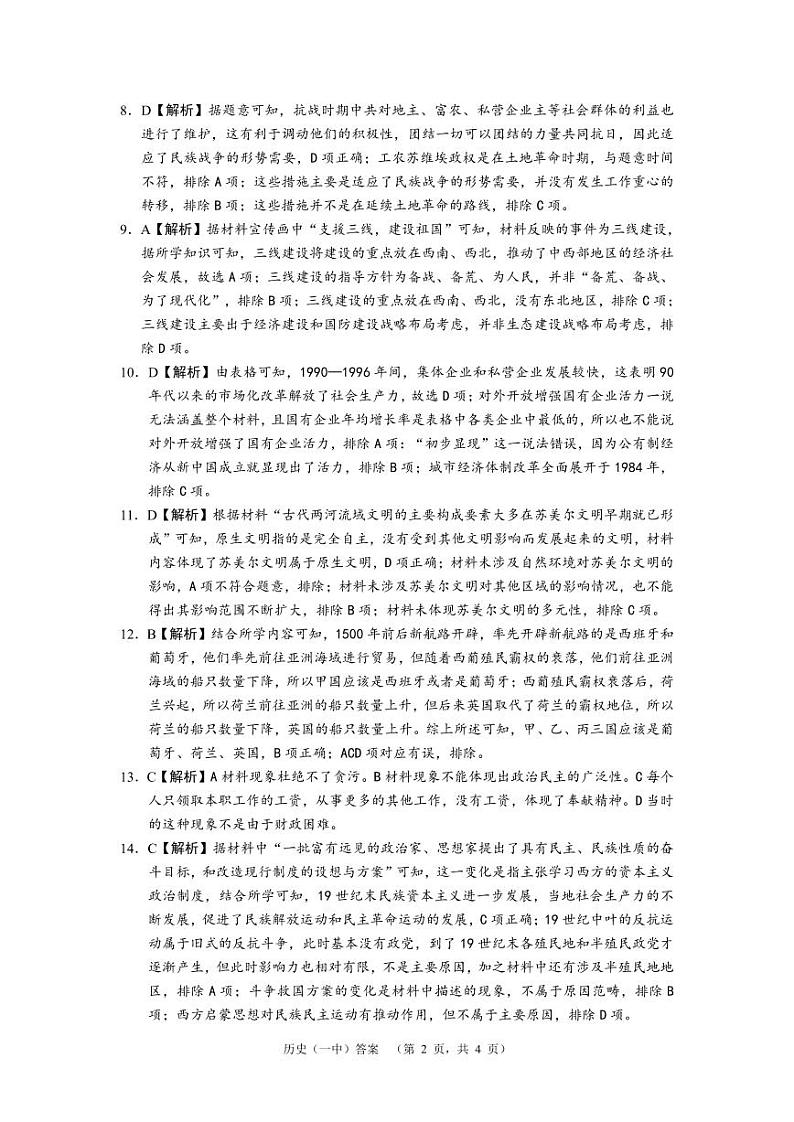 湖南省长沙市第一中学2024届高三下学期高考适应性演练（一）历史试卷（PDF版附解析）02