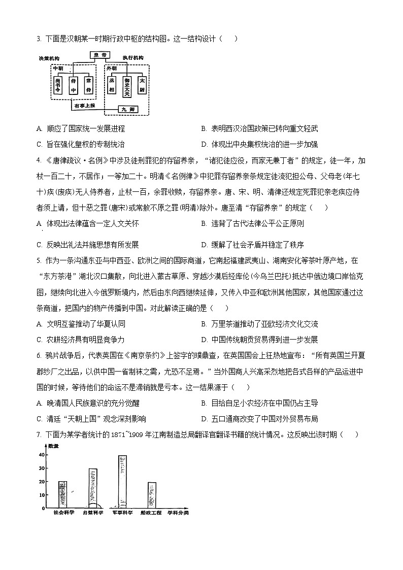 精品解析：2024届安徽省部分学校高三下学期模拟考试(一模)历史试题（原卷版）第2页