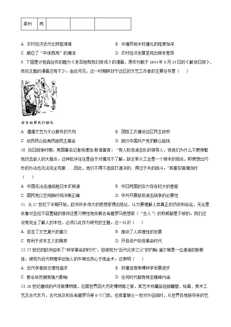 湖北省恩施州咸丰春晖高级中学2023-2024学年高二下学期第一次月考历史试题（原卷版+解析版）03