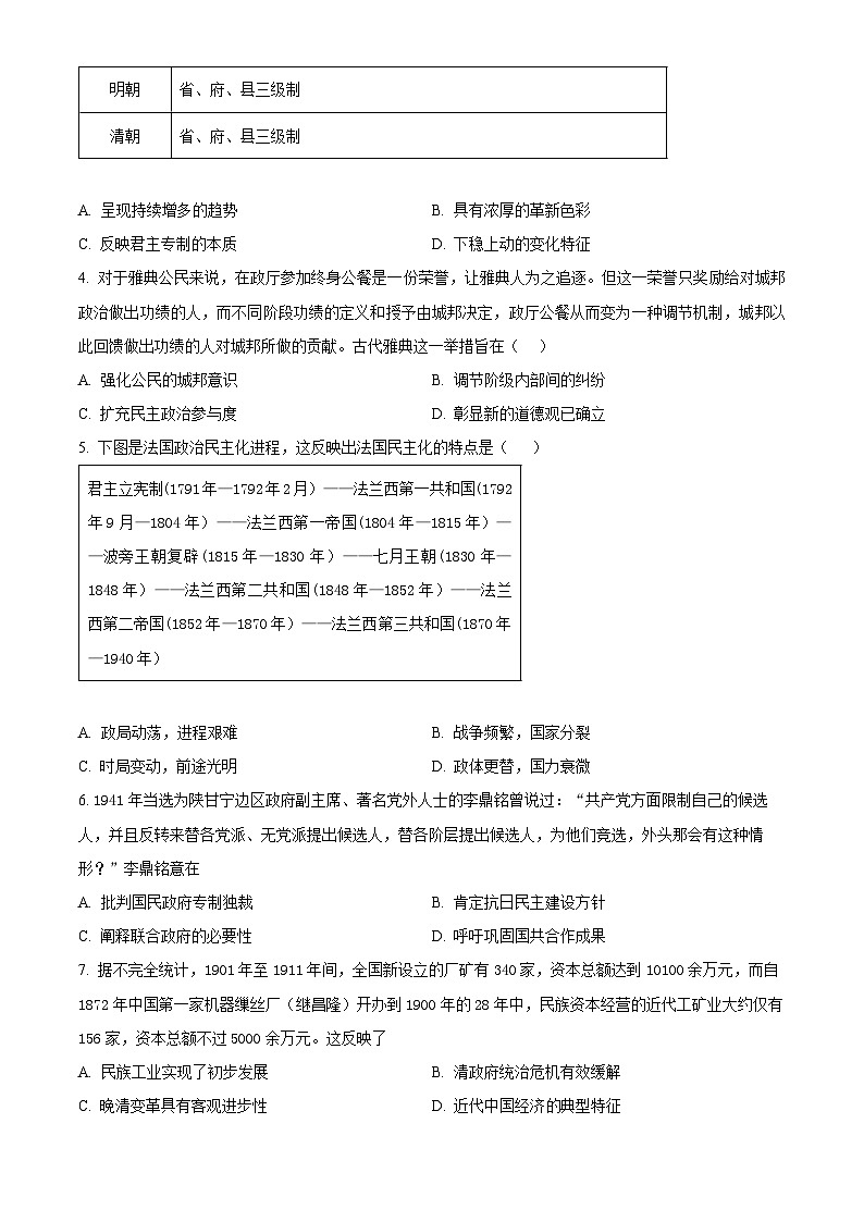 精品解析：新疆喀什十四校2023-2024学年高二上学期期末历史试题（原卷版）第2页