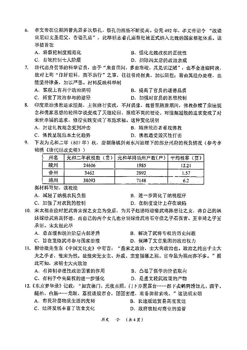 贵州省遵义2023_2024高三历史上学期第一次质量监测统考试题02