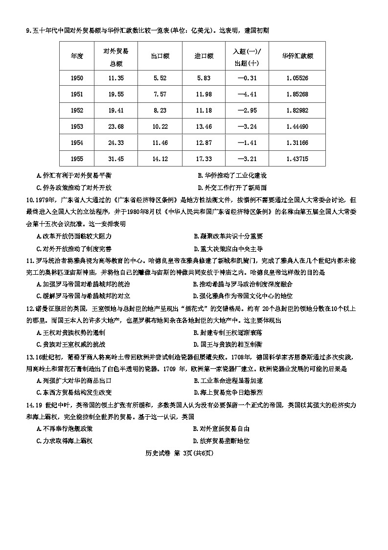 2024届湖北省圆创联盟高三下学期三月联合测评（一模）历史试题03