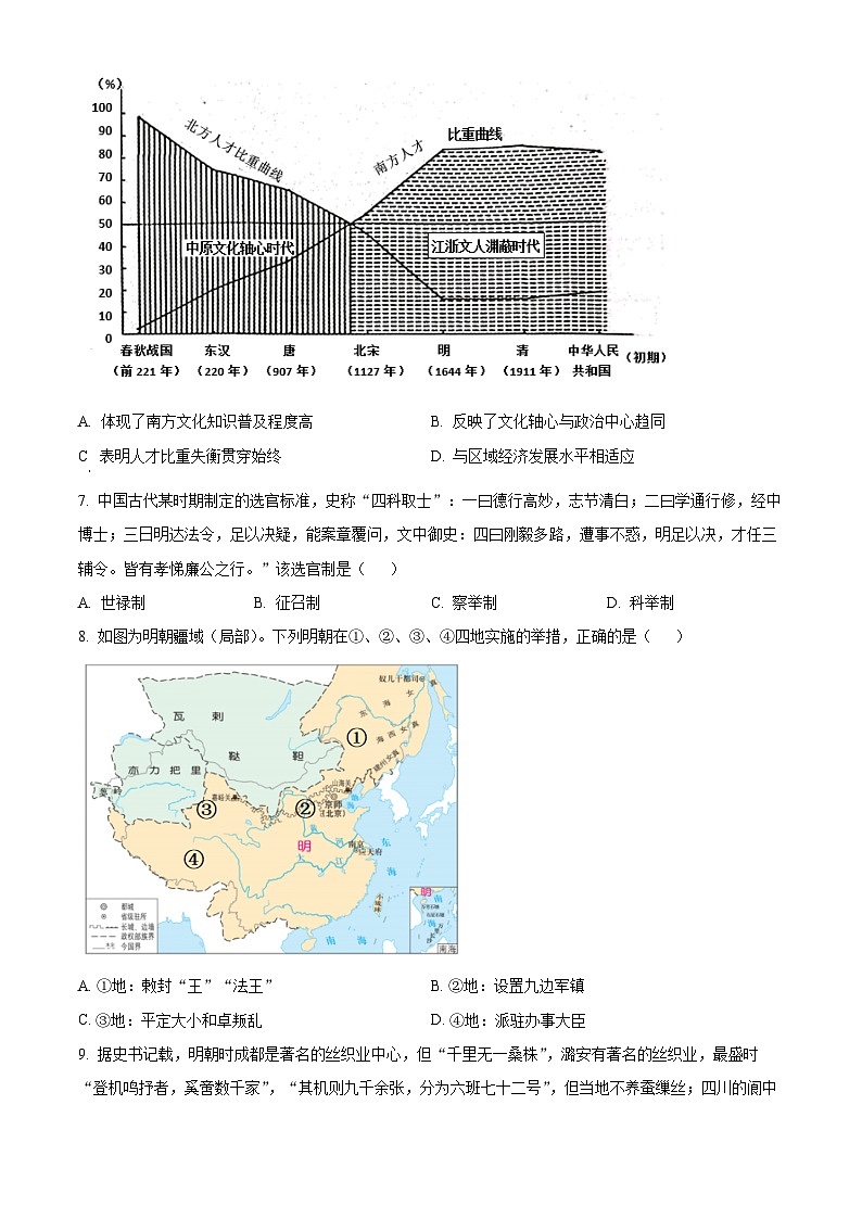 江西省新余市2023-2024学年高一上学期开学考试历史试题（原卷版）第3页