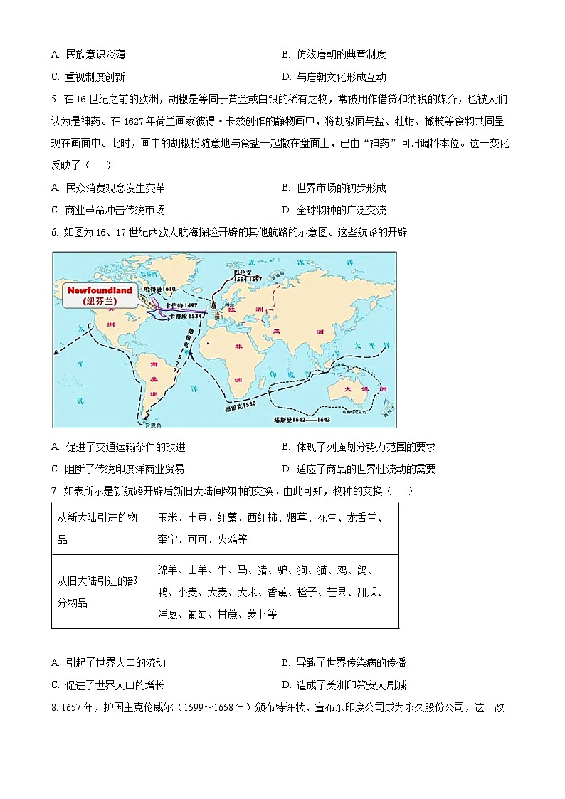 山东省大联考2023-2024学年高一下学期3月月考历史试题（原卷版+解析版）02