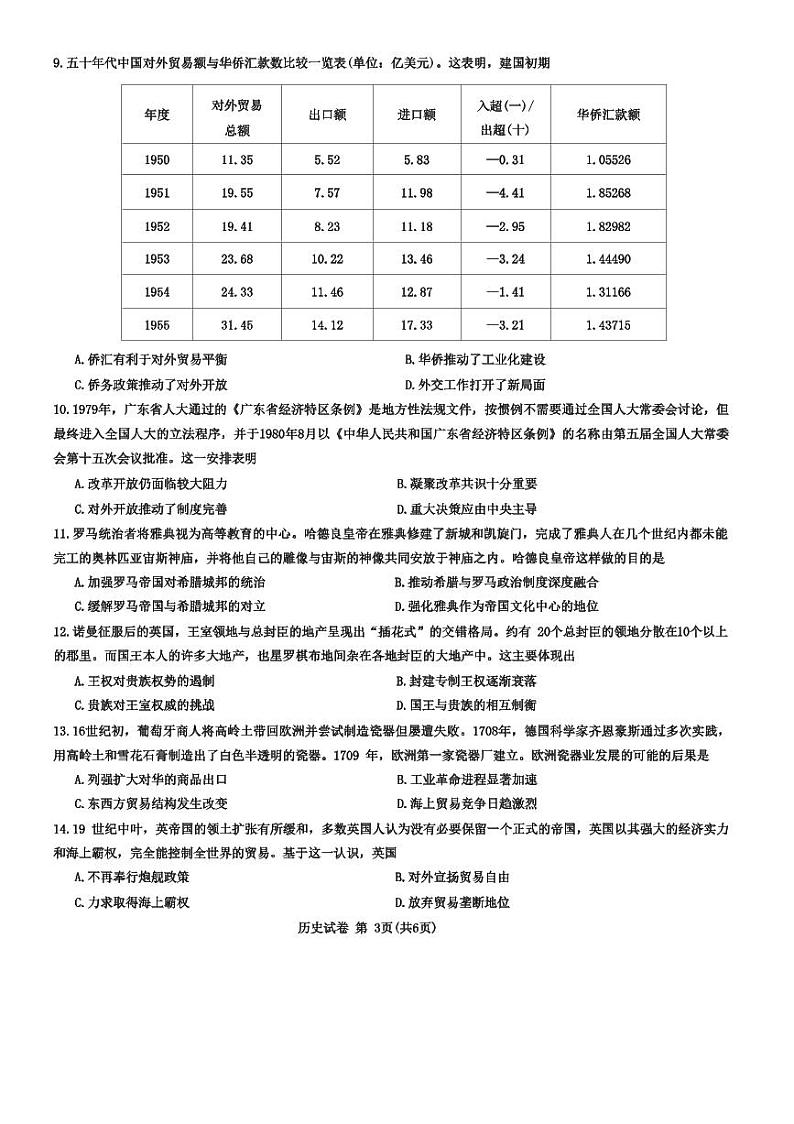 湖北省圆创联盟2024届高三下学期三月联合测评一模考试历史试题及答案03