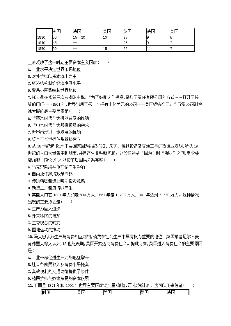 2025届高考历史一轮复习专项练习课时规范练21影响世界的工业革命第2页