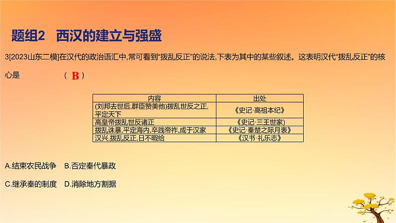 2025版高考历史一轮复习新题精练专题一从中华文明起源到秦汉统一多民族封建国家的建立与巩固考点3秦汉统一多民族封建国家的建立与巩固基础知识课件06