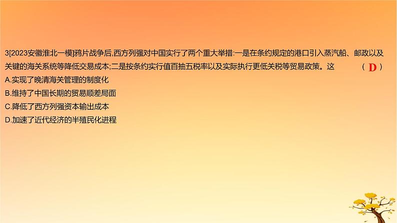 2025版高考历史一轮复习新题精练专题五晚清至民国初期内忧外患和救亡图存考点1两次鸦片战争与列强侵略的加剧能力提升课件06