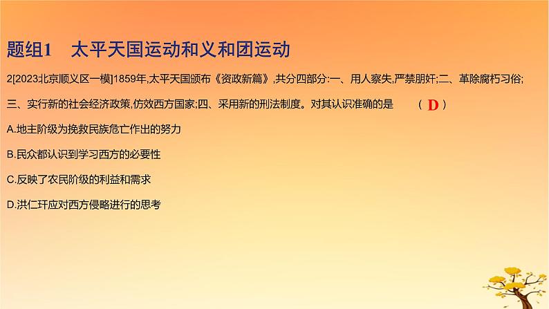 2025版高考历史一轮复习新题精练专题五晚清至民国初期内忧外患和救亡图存考点2国家出路的探索和挽救民族危亡的斗争基础知识课件04