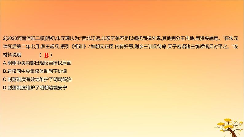 2025版高考历史一轮复习新题精练专题四明清中国版图的奠定与面临的挑战考点1从明朝建立到康乾盛世下的统治危机能力提升课件04