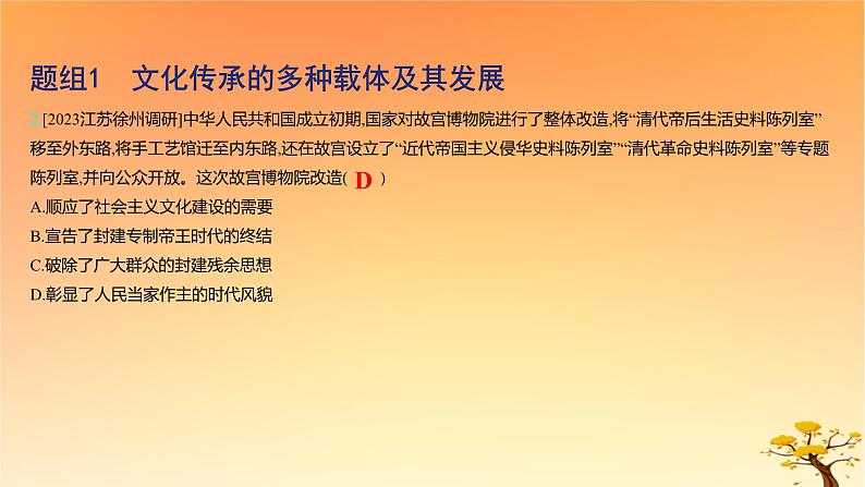 2025版高考历史一轮复习新题精练专题十五文化交流与传播考点6文化的传承与保护基础知识课件04