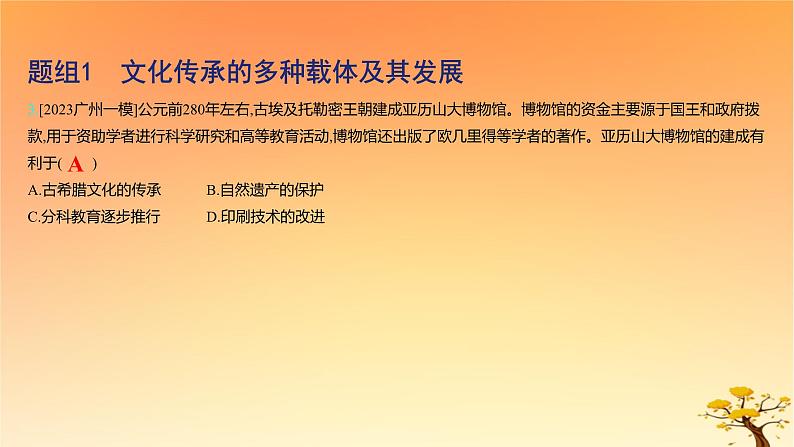 2025版高考历史一轮复习新题精练专题十五文化交流与传播考点6文化的传承与保护基础知识课件06