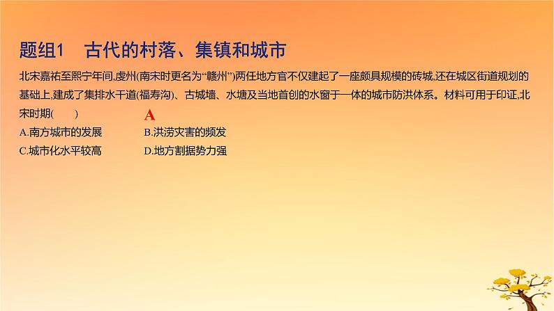 2025版高考历史一轮复习新题精练专题十四经济与社会生活考点4村落城镇与居住环境基础知识课件06