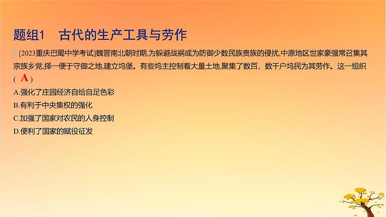 2025版高考历史一轮复习新题精练专题十四经济与社会生活考点2生产工具与劳作方式基础知识课件02