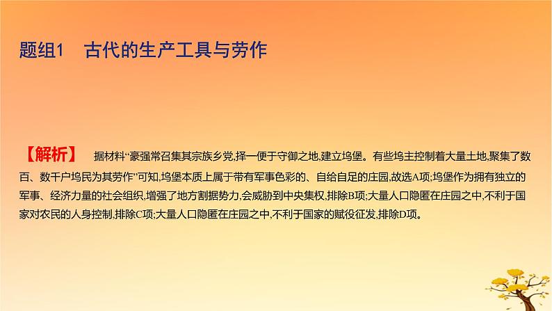 2025版高考历史一轮复习新题精练专题十四经济与社会生活考点2生产工具与劳作方式基础知识课件03