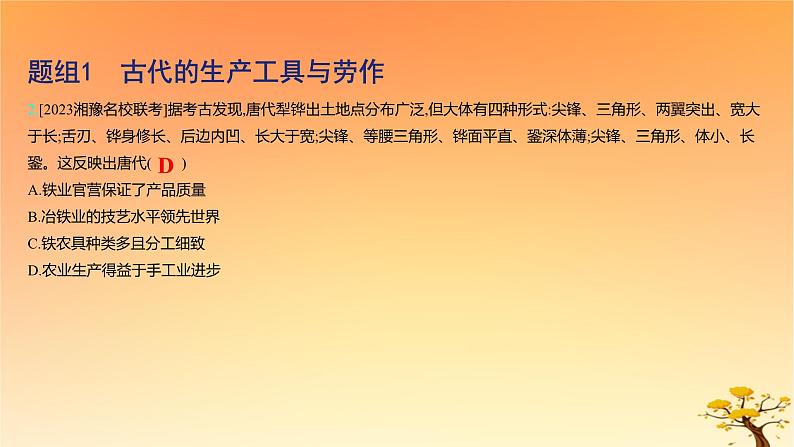 2025版高考历史一轮复习新题精练专题十四经济与社会生活考点2生产工具与劳作方式基础知识课件04