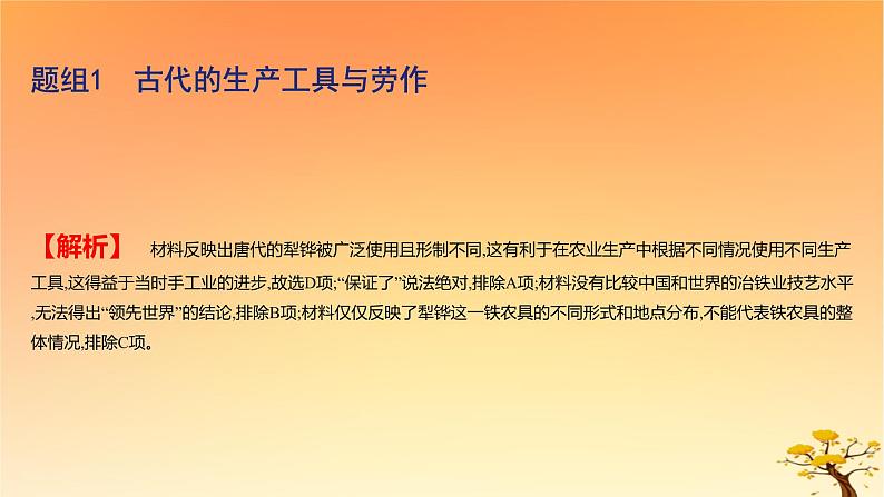 2025版高考历史一轮复习新题精练专题十四经济与社会生活考点2生产工具与劳作方式基础知识课件05