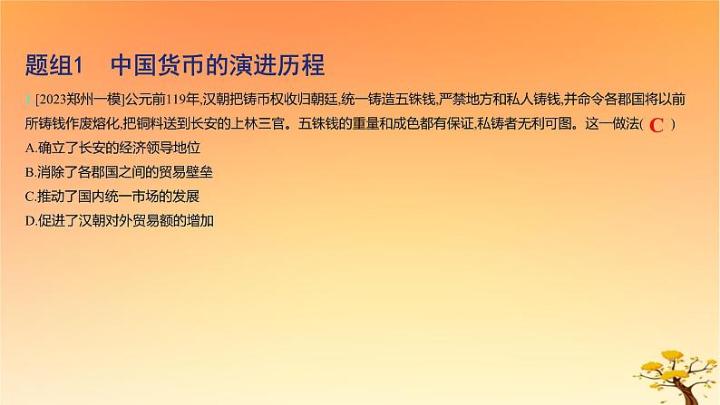 2025版高考历史一轮复习新题精练专题十三国家制度与社会治理考点5货币与赋税制度基础知识课件02