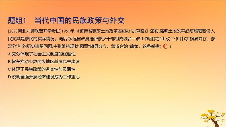 2025版高考历史一轮复习新题精练专题十三国家制度与社会治理考点4民族关系与国家关系基础知识课件02