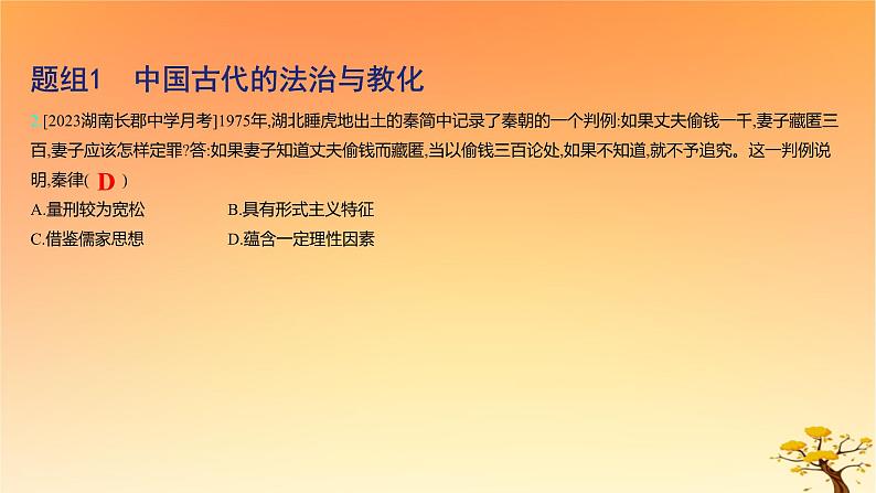 2025版高考历史一轮复习新题精练专题十三国家制度与社会治理考点3法律与教化基础知识课件04