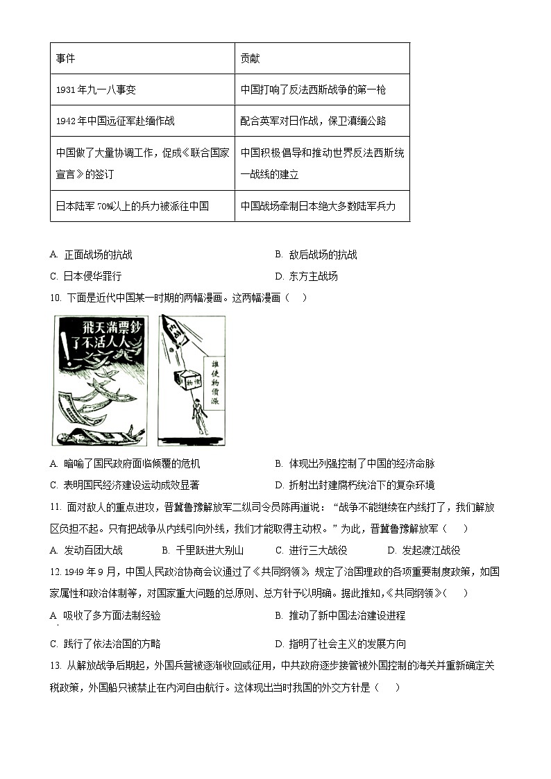 安徽省六安市叶集皖西当代中学2023-2024学年高一下学期3月月考历史试卷（原卷版+解析版）03