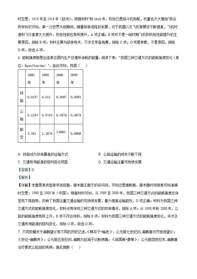 四川省南充高级中学2023-2024学年高二下学期第一次月考历史试题（原卷版+解析版）03