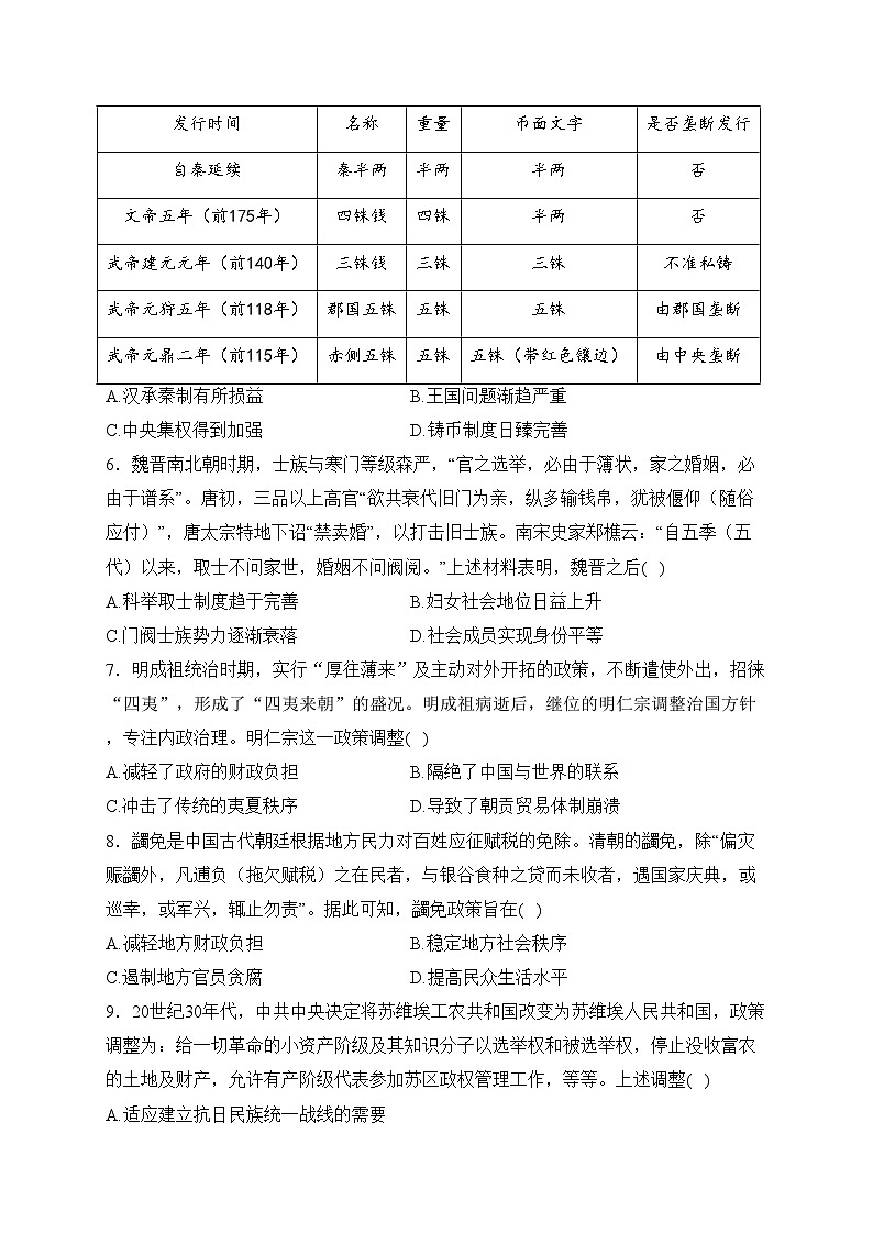 湖南省平江县第一中学2023-2024学年高二下学期开学考试历史试卷(含答案)02