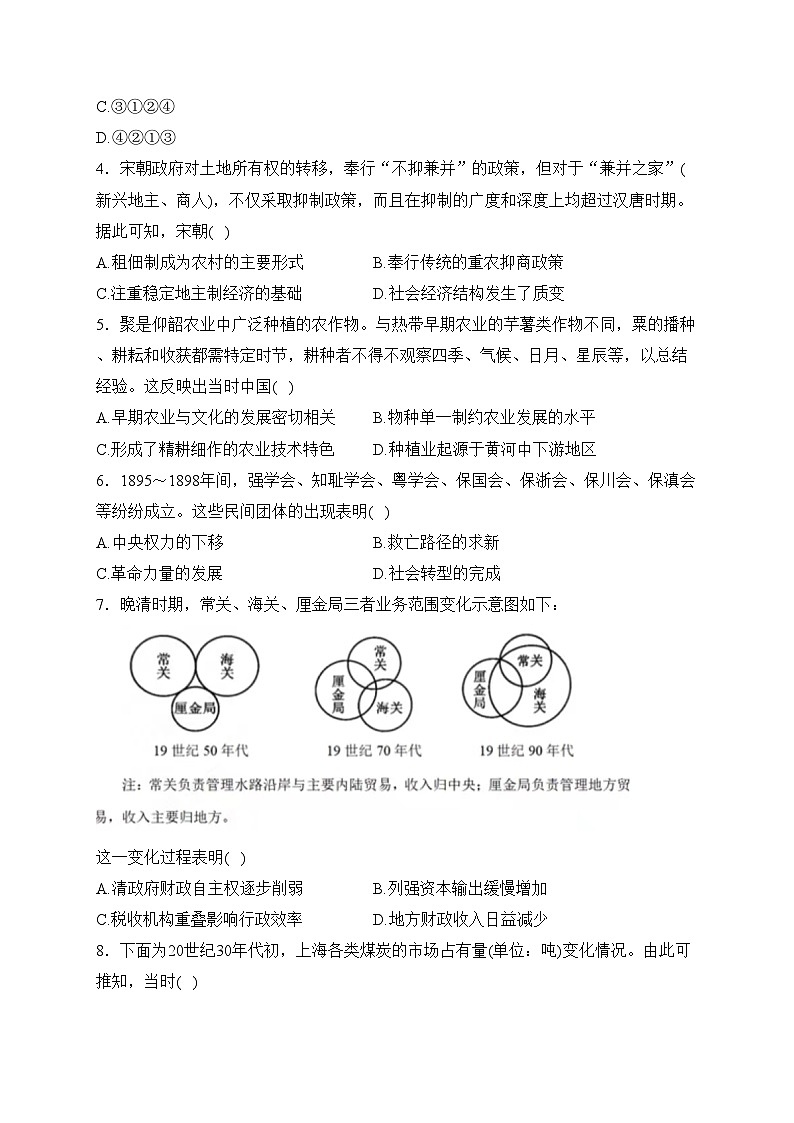 重庆市渝西中学2024届高三下学期3月月考历史试卷(含答案)第2页