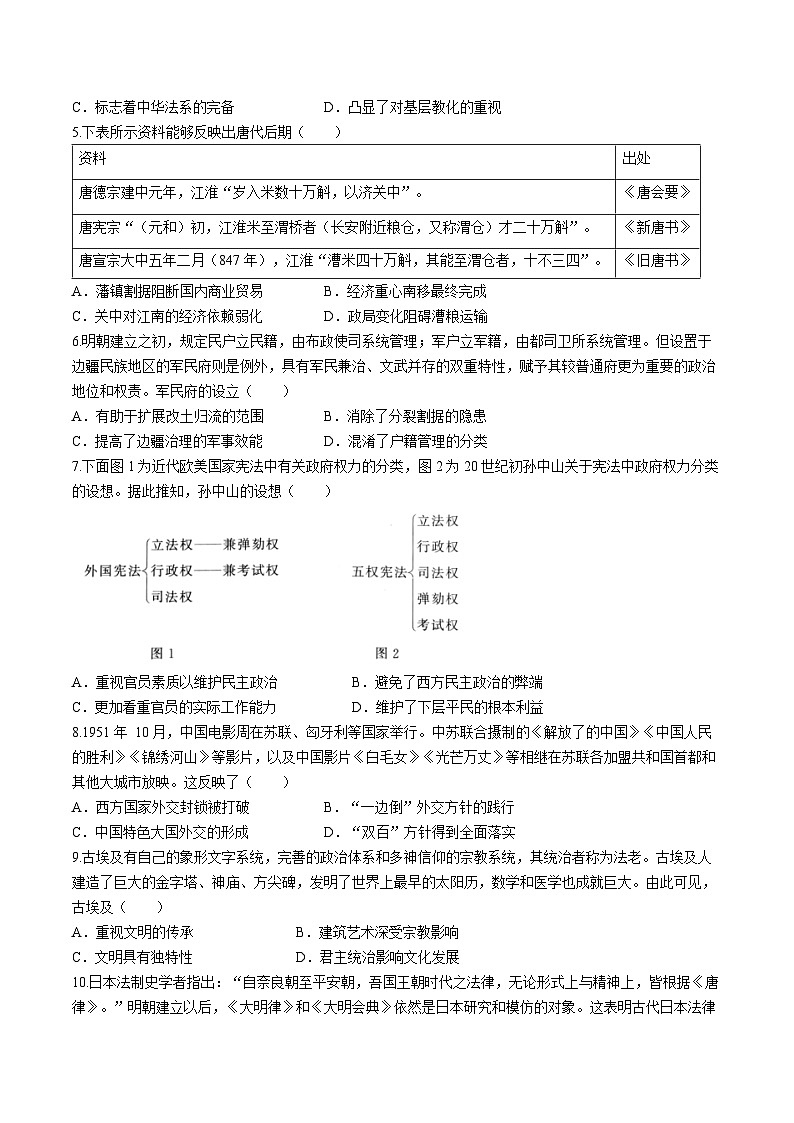 河南省青桐鸣2023-2024学年高二下学期三月大联考历史试题02