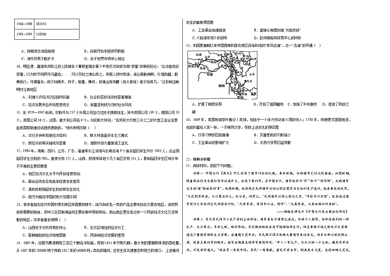 第三单元 商业贸易与日常生活 单元测试（含解析）--2024届高三历史统编版（2019）选择性必修2二轮复习专练02