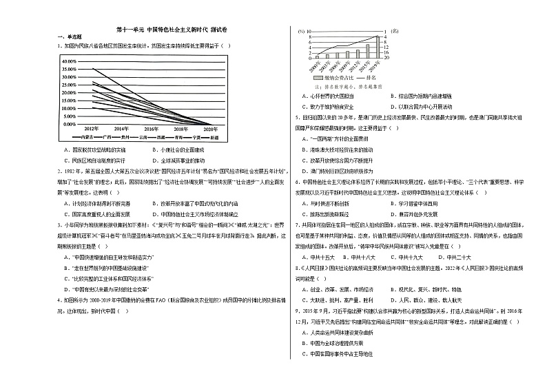 第十一单元 中国特色社会主义新时代 测试卷（含解析）--2024届高三统编版（2019）必修中外历史纲要上二轮复习第1页